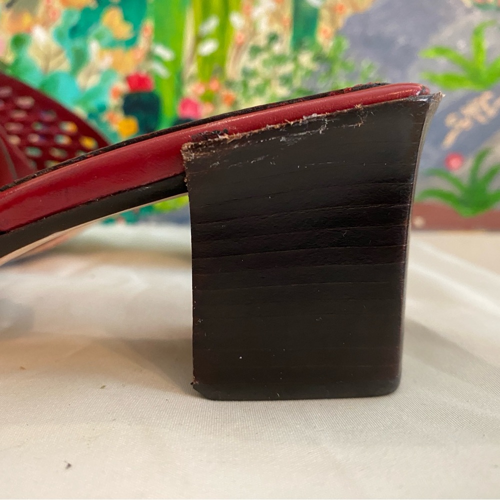 Cole Haan Women's Slide Woven Leather Block Sandals, Burgundy, Size 7B - Picture 8 of 15